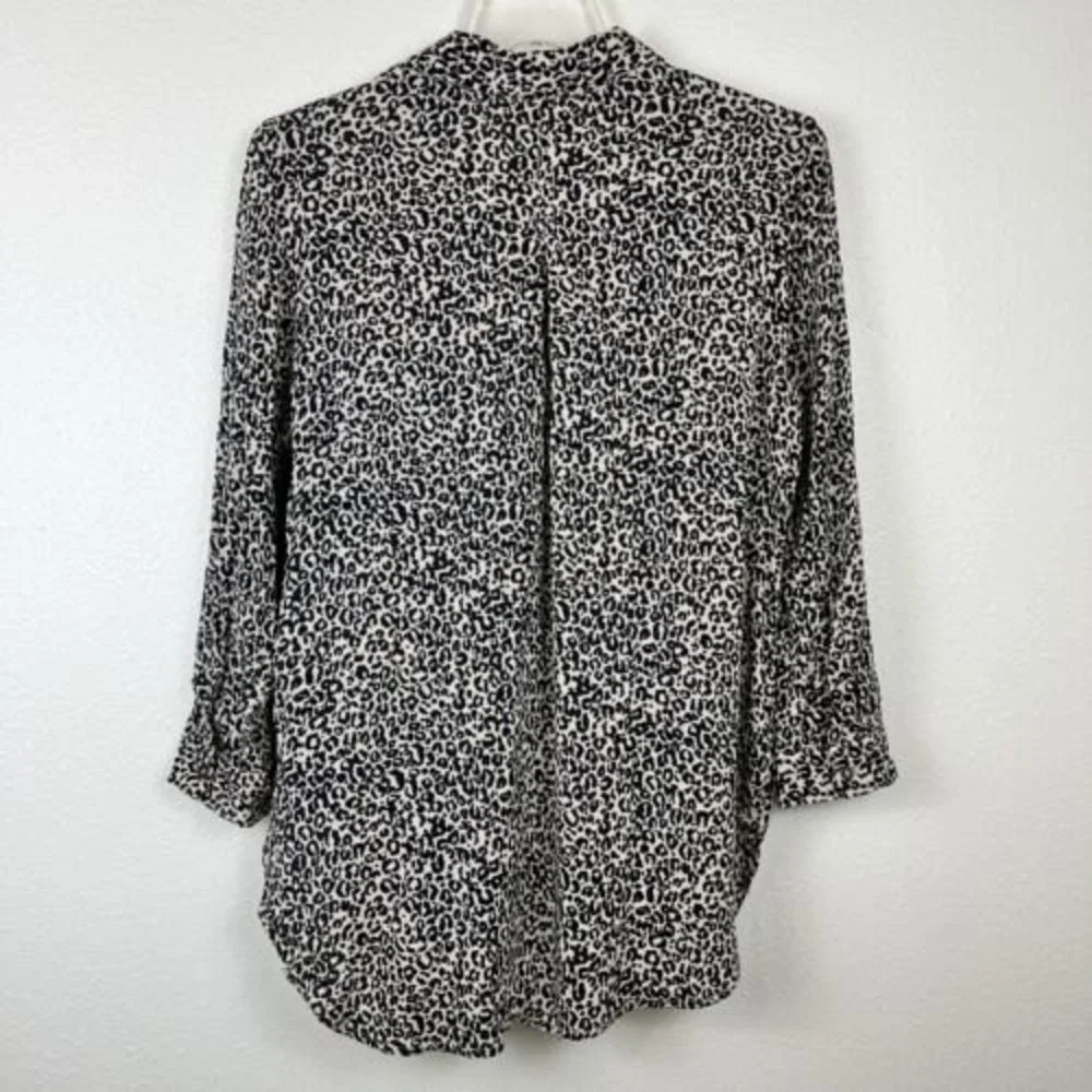 Grand & Greene Small Leopard Animal Print Roll Tab Long Sleeve Button Up Blouse - Picture 13 of 14